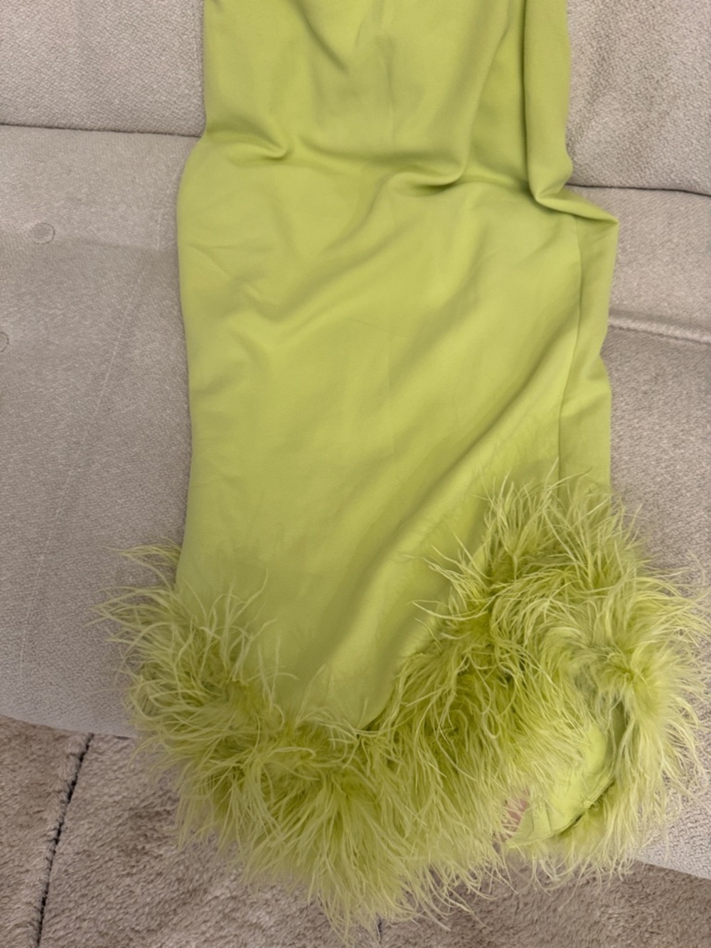 House of CB Lime Green Feather-Hem Midi Slip Dress - Picture 2 of 5